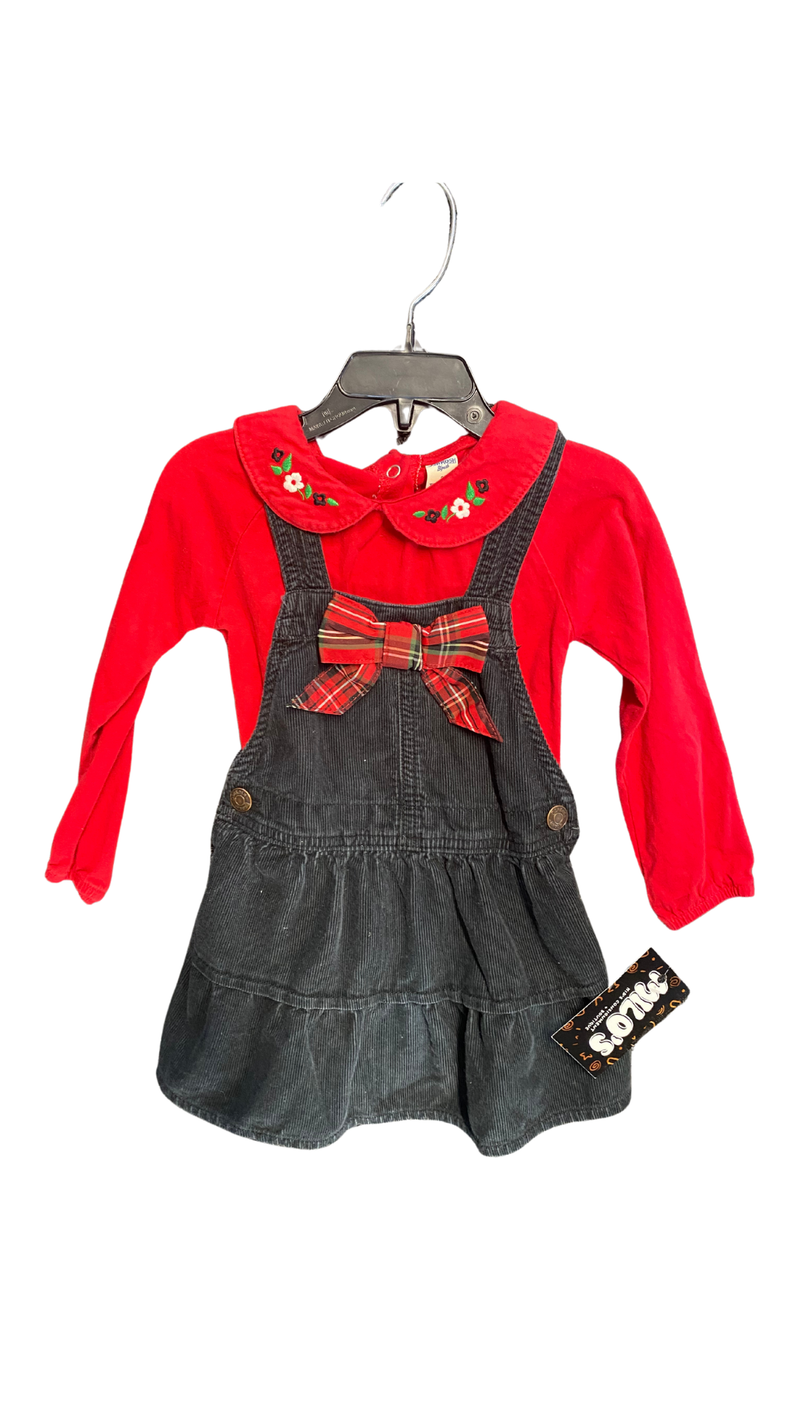 Black/Red Oshkosh B'gosh Overall Dress + Shirt, 2T